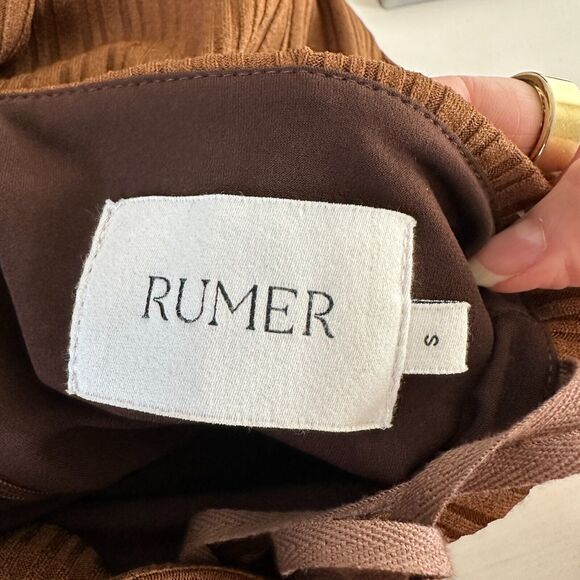 Rumer The Label Chocolate Ribbed Oasis Bandeau Style Cut Outs Lined Maxi S - Picture 10 of 16